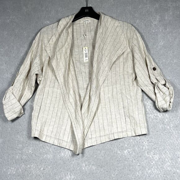 Max Studio Drape Front Womens Size Small Ivory Linen-Blend Jacket Striped - Picture 1 of 11